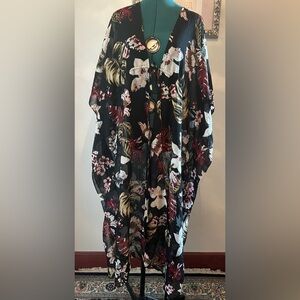 Walter Baker Tropical Print Tulum Caftan in Black, White, Pink, and Red